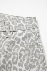Leopard Frayed Hem Wide-Leg Jeans