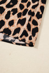 Brown Leopard Print Smocked Detail Flowy Midi Dress