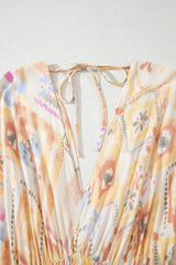 Multicolour Geometric Shirred High Waist Maxi Dress