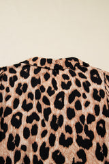 Brown Leopard Print Smocked Detail Flowy Midi Dress