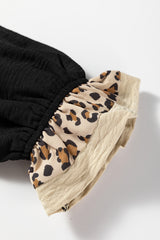 Black Leopard Ruffle Collar Blouse