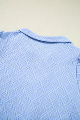 Beau Blue Textured Stripe Collared Plus Size Mini Dress