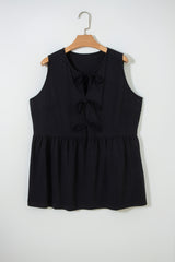 Solid Colour Bow-Tie Peplum Sleeveless Plus Size Top