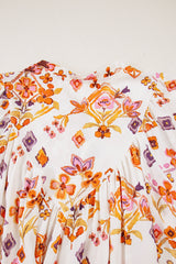 Apricot Floral Geometric Print Ruffled Trim Flutter Sleeve Mini Dress