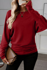 Solid Colour Lantern Long Sleeve Top Extended Cuffs