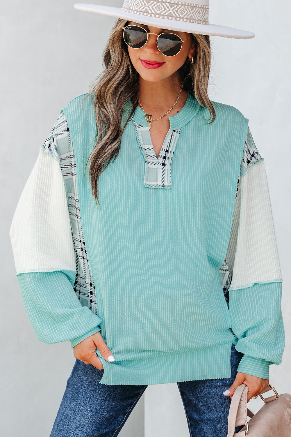 Ribbed Colorblock Long Sleeve Top