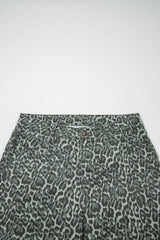 Leopard Frayed Hem Wide-Leg Jeans