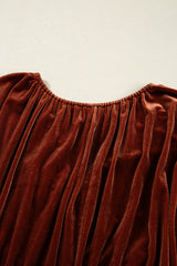 Clay Elastic V Neck Puff Sleeve Short Velvet Mini Dress