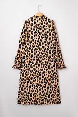 Brown Leopard Print Smocked Detail Flowy Midi Dress