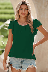 Pleated Texture Short Sleeve Blouse
