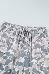 Khaki Camouflage Patch Pockets Ankle-Length Plus Size Pants