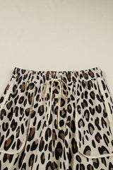 Khaki Leopard Print Wide-Leg Cropped Pants