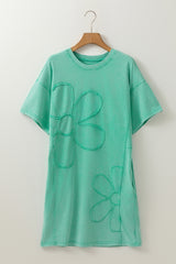Mineral Wash Flower Patchwork Mini T Shirt Dress