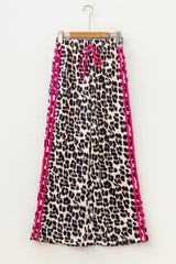 Contrast Detail Tie Waist Leopard Pants