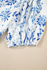 Sky Blue Floral Sweetheart Neck Midi Plus Size Dress