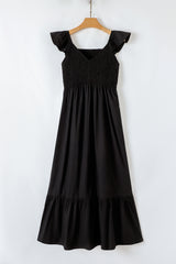 Scoop Neck Flutter Sleeve High Waist Ruffle Maxi Dress