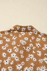 Khaki Daisy Print Puff Sleeve Mini Plus Size Dress