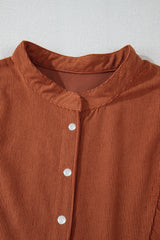 Corduroy Snap Buttons Empire Waist Bracelet Sleeve Mini Dress
