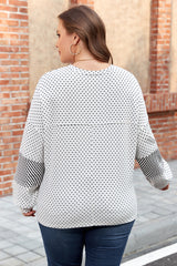 Beige Dot & Stripe Patchwork Henley Plus Size Top