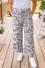 Khaki Camouflage Patch Pockets Ankle-Length Plus Size Pants