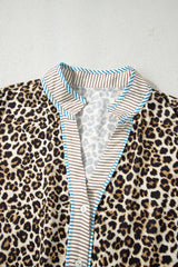 Khaki Leopard Print striped Trim V-Neck Drop Waist Plus Size Mini Dress