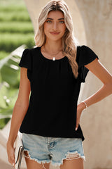 Pleated Texture Short Sleeve Blouse