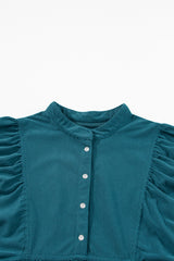 Corduroy Snap Buttons Empire Waist Bracelet Sleeve Mini Dress