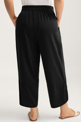 Black Elastic Waist Asymmetrical Hem Capri Plus Size Pants