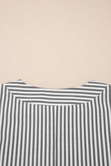 Black Stripe V-Neck Roll-Tab Dolman Sleeve Plus Size Blouse