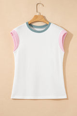 White Colourblock Corded Knit Crew Neck Tee