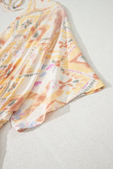 Multicolour Geometric Shirred High Waist Maxi Dress