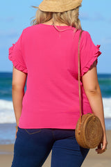 Bright Pink Short Sleeve Plus Size Blouse