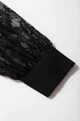 Black Keyhole Neck Floral Lace Raglan Blouse