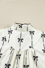 Apricot Bow Print Puff Sleeve Ruffle Mini Plus Size Dress