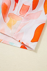 Orange Abstract Print Split Neck Long Sleeve Mini Dress