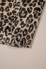Khaki Leopard 3/4 Sleeve V Neck Swing Mini Dress