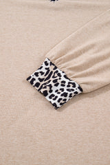 Leopard Patchwork V-Neck Long Sleeve Plus Size Top