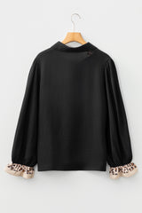 Black Leopard Ruffle Collar Blouse