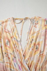 Multicolour Geometric Shirred High Waist Maxi Dress