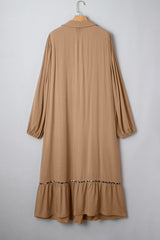 Chestnut Leopard Trim Smocked V-Neck Plus Size Maxi Dress