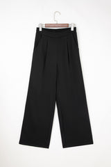 Pleated Pull On High Elastic Waist Loose Straight Pants