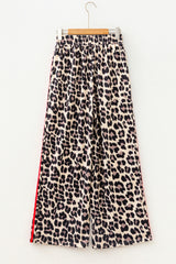 Contrast Detail Tie Waist Leopard Pants