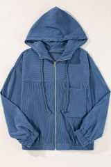 Teal Corduroy Pocket Zip-up Hoody Jacket