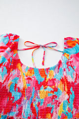 Rose Abstract Print Puff Sleeve Square-Neck Plus Size Maxi Dress