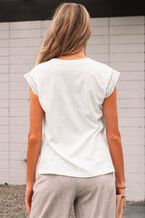 Patchwork Cap Sleeve Round Neck T Shirt