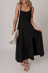 Sleeveless Scoop Neck Flared Split Maxi Dress
