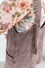 Vintage Washed Brown Denim V-Neck Pinafore Mini Dress