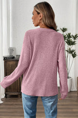 Ribbed Drop-Shoulder Henley Knit Top