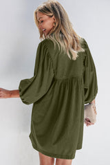 Corduroy Snap Buttons Empire Waist Bracelet Sleeve Mini Dress
