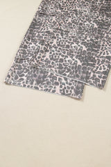 Khaki Leopard Print Raw Edge Patch Pocket Drawstring Plus Size Loose Pants